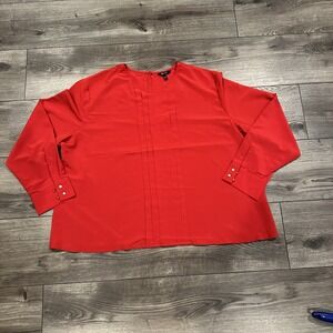 Affinity Apparel Red Pintuck Long‎ Sleeve Blouse Top Plus Size 4XL Professional